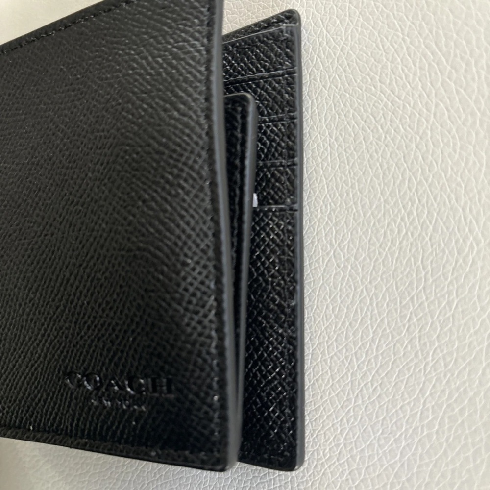 NWT Coach Men’s Calf Leather Bifold with Mini ID Wallet F64118 Black - Picture 5 of 9
